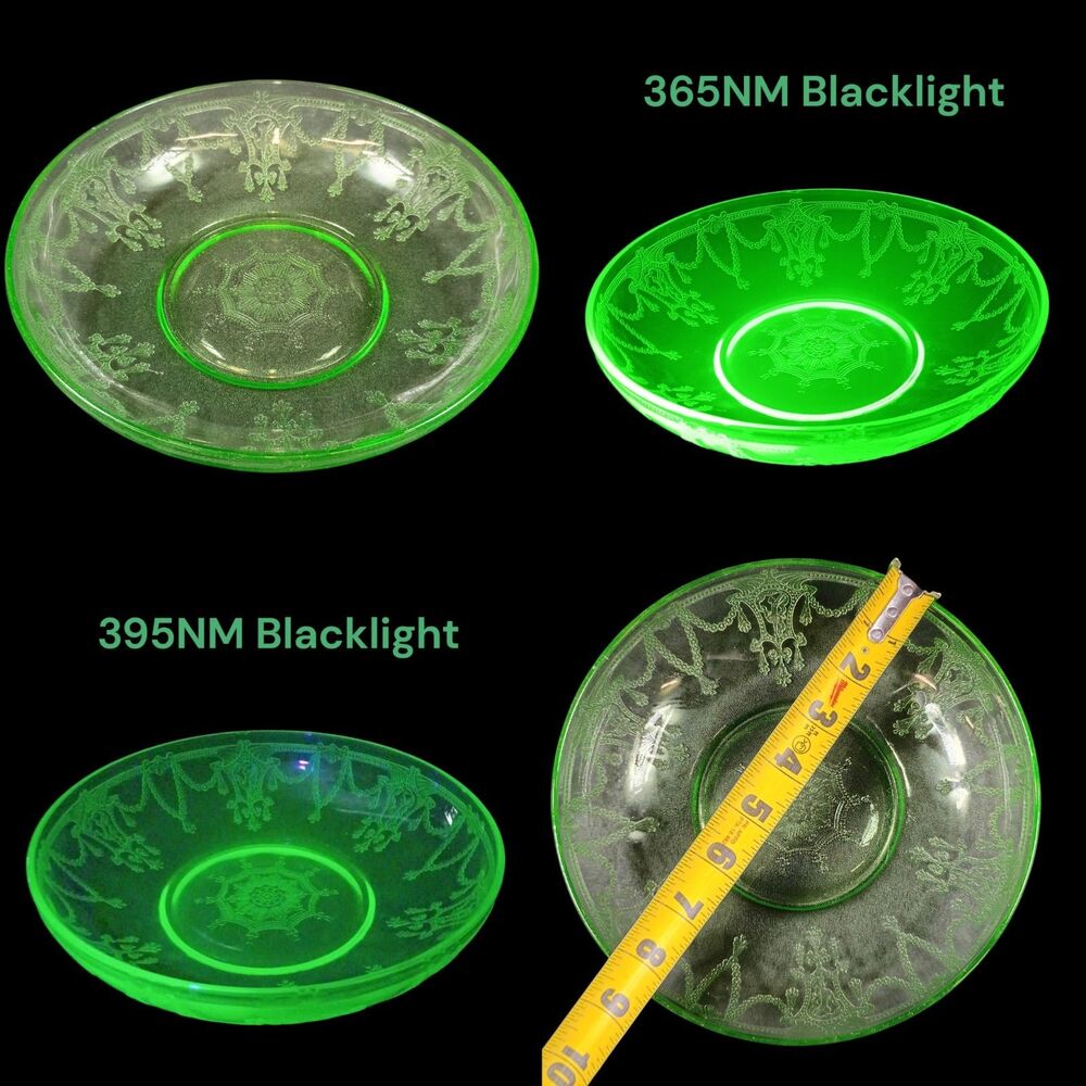 1x Vntg Uranium Glass Bowl Ballerina Cameo Hocking Depression Green Embossed A2